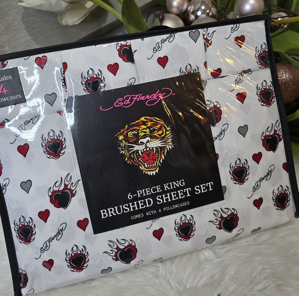 Ed Hardy 6Piece King Double Brushed sheet set.New